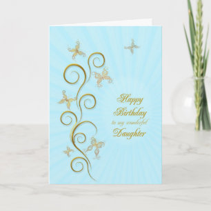 Carte Pour fille, Anniversaire avec papillons dorés
