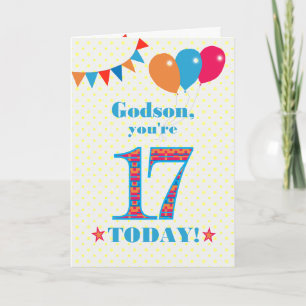 Carte Pour Godson 17th Birthday Bunting Balloons Card