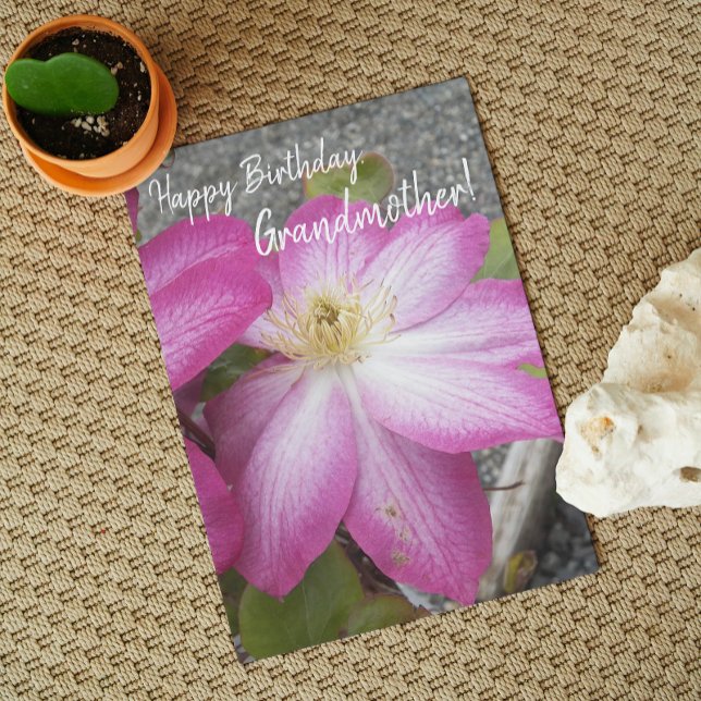 Carte Pour Grand-mère Pink Clematis Floral Anniversaire (In Situ)