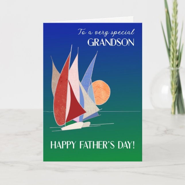 Carte Pour Grandson en Fête des pères Bateaux à voile au (Devant)
