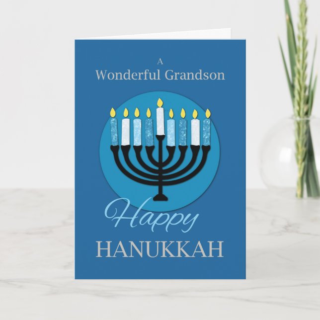 Carte Pour Grandson Hanoukka Menorah sur Dark Blue (Devant)