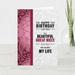 Carte pour Great Niece Anniversaire Coeurs roses et Pais