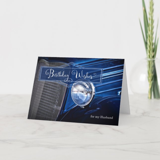Carte pour Husband Birthday - Classic Car in Blue (Devant)