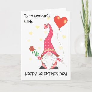 Carte Pour la femme Valentine's mignonne Gnome et Rose r