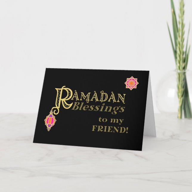 Carte Pour l'ami Ramadan Bénédiction Gold sur le noir (Devant)