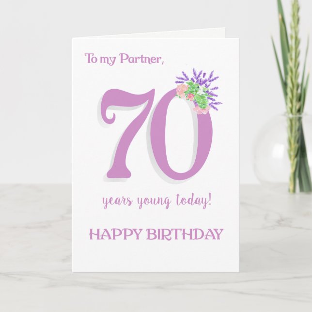 Carte Pour le partenaire 70e anniversaire Lavande et car (Devant)