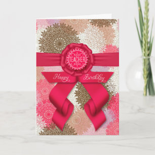 Carte pour l'enseignant Rose profond rose ruban Annivers
