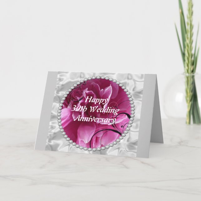 Carte pour les 30 ans de mariage, perles et fleurs (Devant)