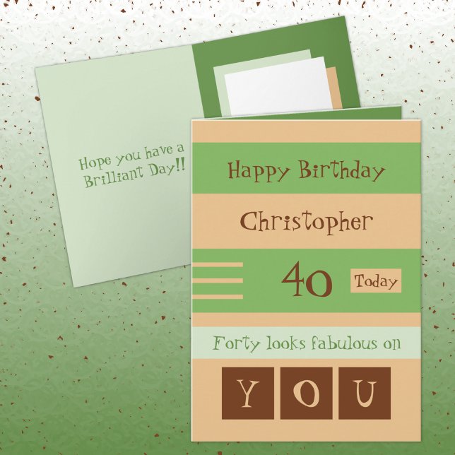 Carte Pour lui 40e anniversaire vert et marron (Créateur téléchargé)