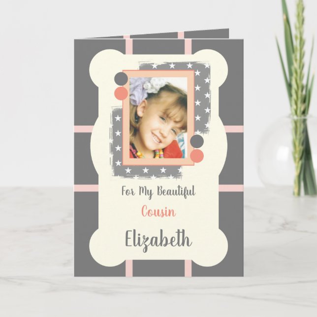Carte Pour ma belle photo Cousin gris et corail (Devant)