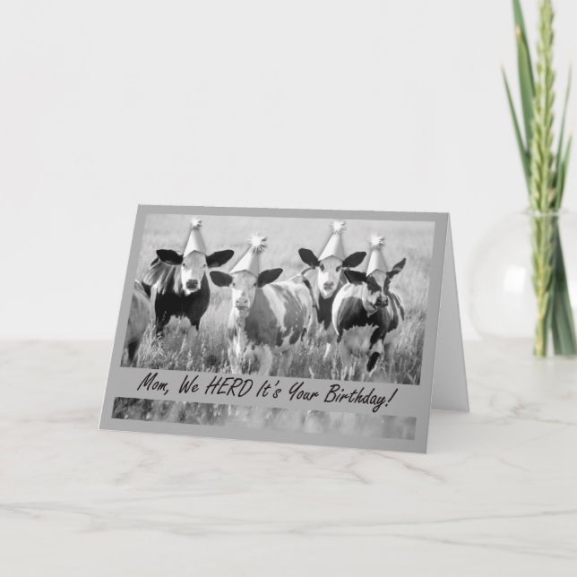 Carte Pour Maman Amusante Vaches d'anniversaire en Casqu (Devant)