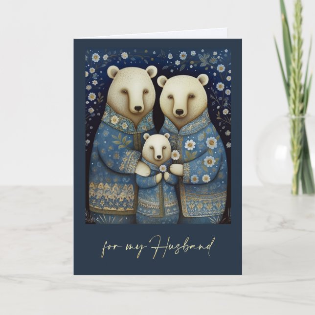 Carte Pour Mari sur Fête des pères Ours Famille Folk Art (Devant)