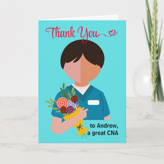 Carte Pour Merci CNA masculin avec Bouquet de bonbons (Devant)