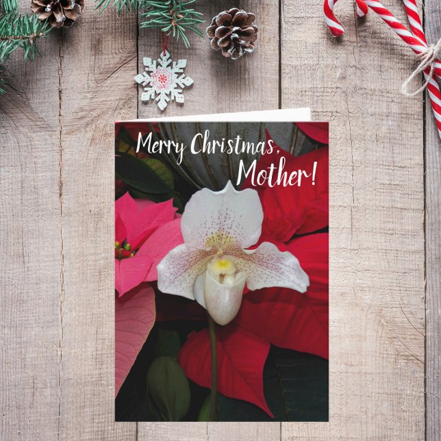 Carte Pour Mère Rouge Poinsettias et Orchidée Noël (In Situ)