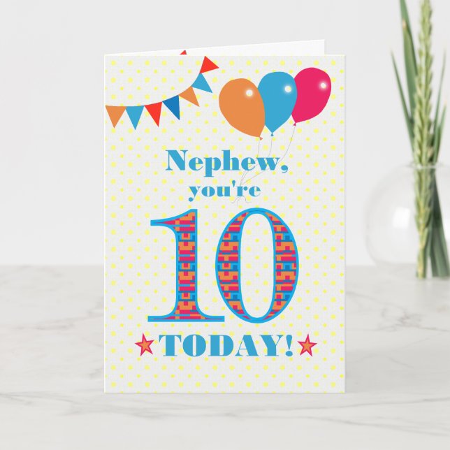 Carte Pour Nephew 10th Birthday Bunting Balloons Card (Devant)