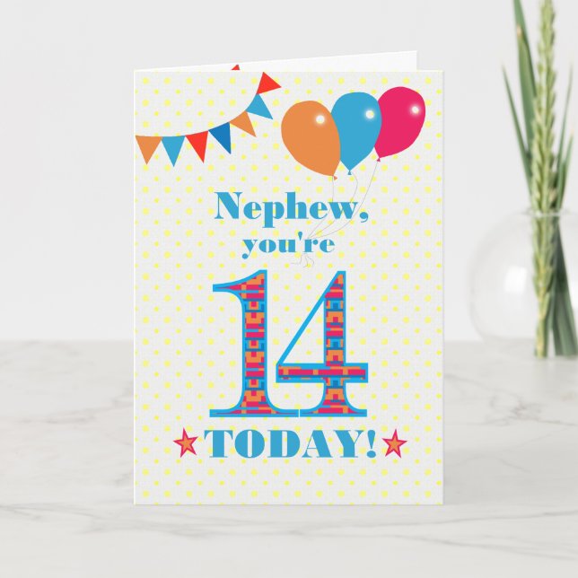 Carte Pour Nephew 14th Birthday Bunting Balloons Card (Devant)