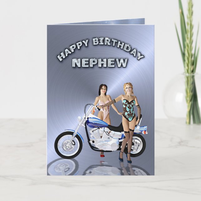 Carte Pour neveu, anniversaire avec les filles et une mo (Devant)