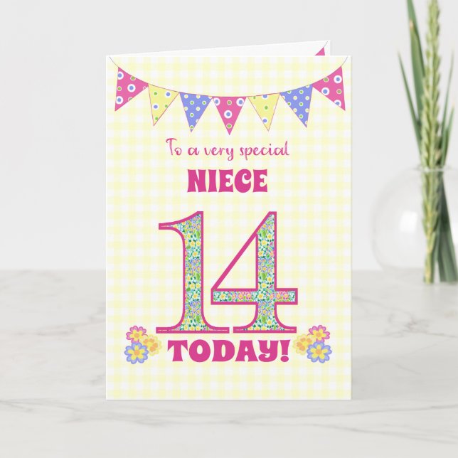 Carte Pour Niece 14th Birthday Primroses Bunting Card (Devant)