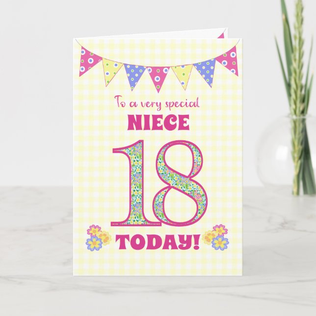 Carte Pour Niece 18th Birthday Primroses et Bunting Card (Devant)