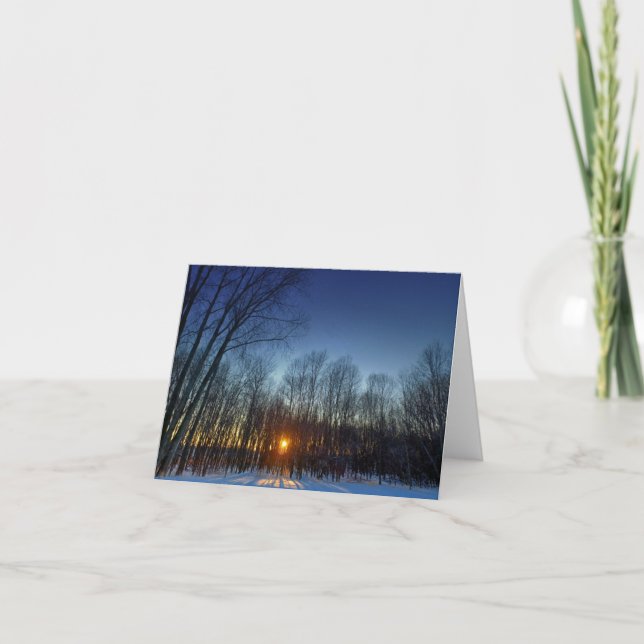 Carte pour notes blanc couché de soleil d'hiver. (Devant)