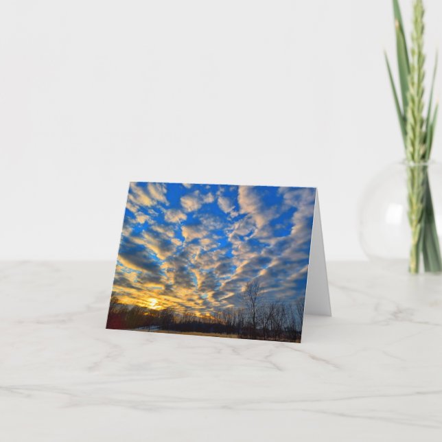 Carte pour notes blanc couché de soleil d'hiver. (Devant)