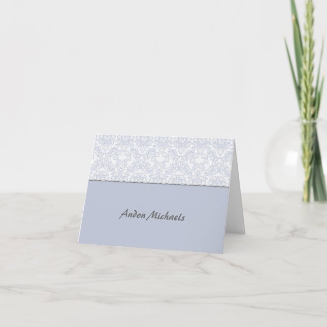 Carte pour notes bleu de Merci de photo de damassé (Devant)