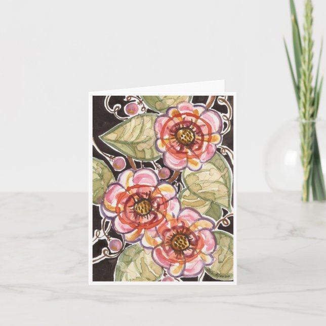 Carte pour notes d'aquarelle florale d'art populai (Devant)