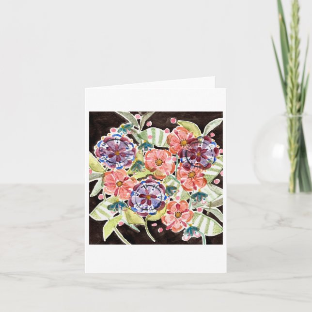 Carte pour notes d'aquarelle florale noir et brill (Devant)
