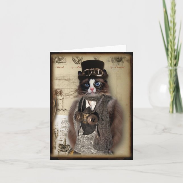 Carte pour notes de coutume de chat de Steampunk (Devant)