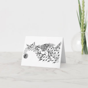 Carte pour notes de licorne et d'oiseau de vol de