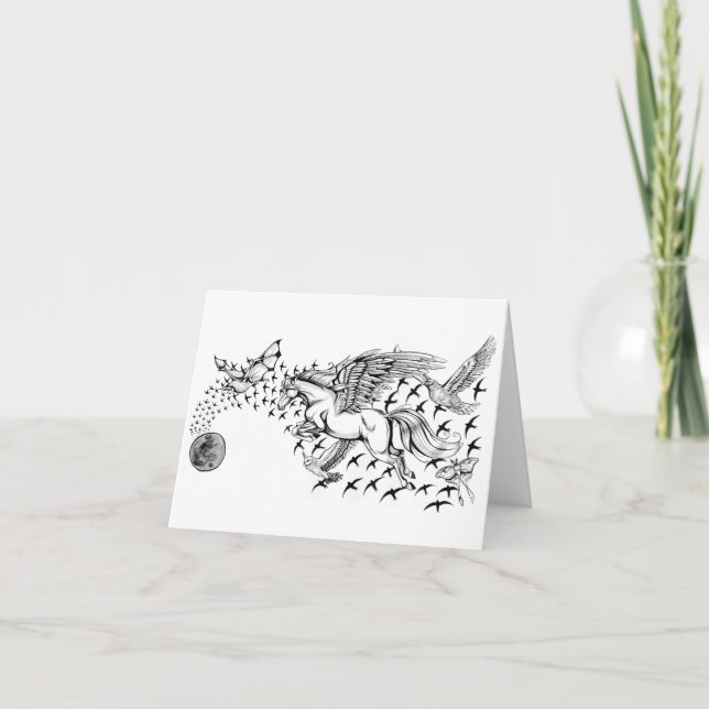 Carte pour notes de licorne et d'oiseau de vol de (Devant)