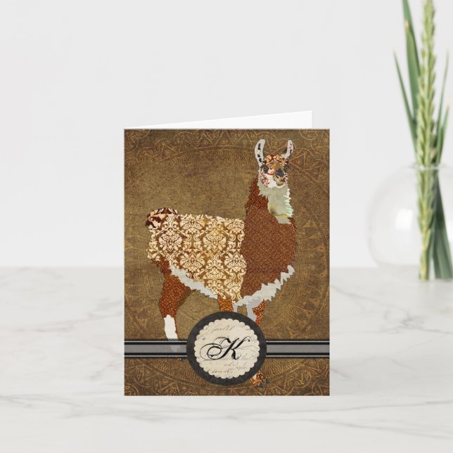 Carte pour notes de luxe de monogramme de lama (Devant)