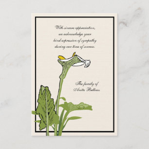 Carte pour notes de Merci de perte de zantedeschia