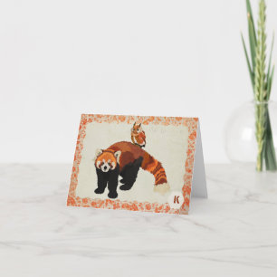 Carte pour notes de monogramme de panda rouge et