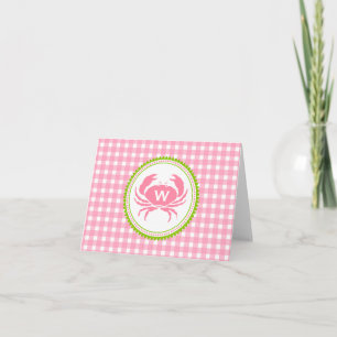 Carte pour notes de monogramme rose En vichy et cr