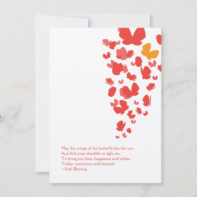 Carte pour notes de vol papillon en rose, orange e (Devant)
