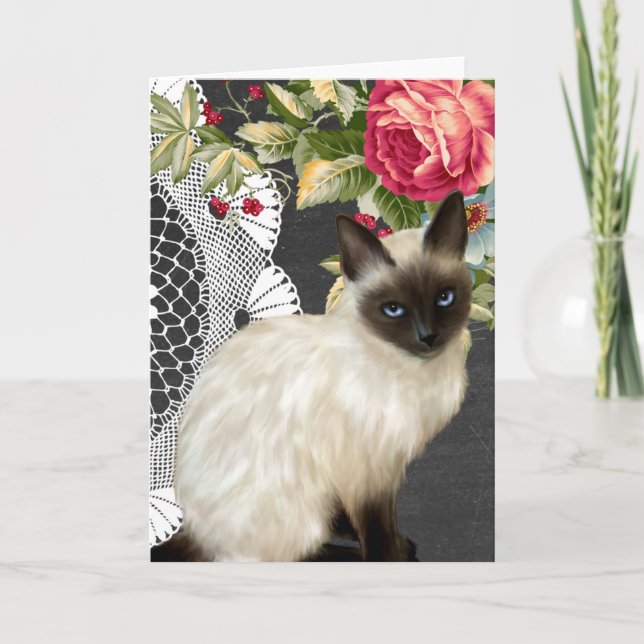 Carte pour notes en tableau avec chat siamois pein (Devant)