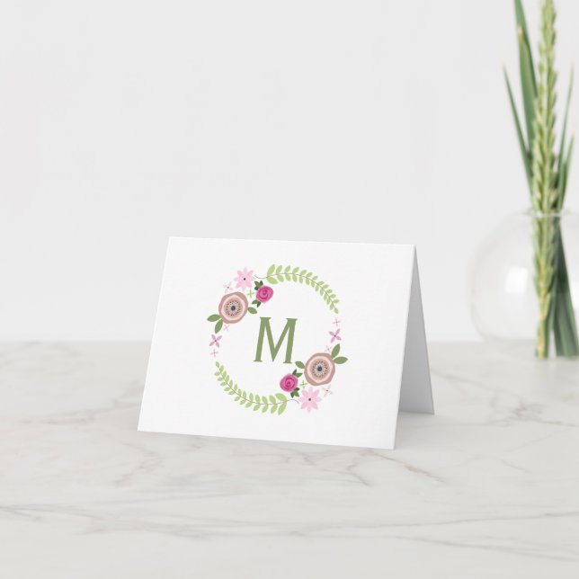 Carte pour notes floral de monogramme de guirlande (Devant)