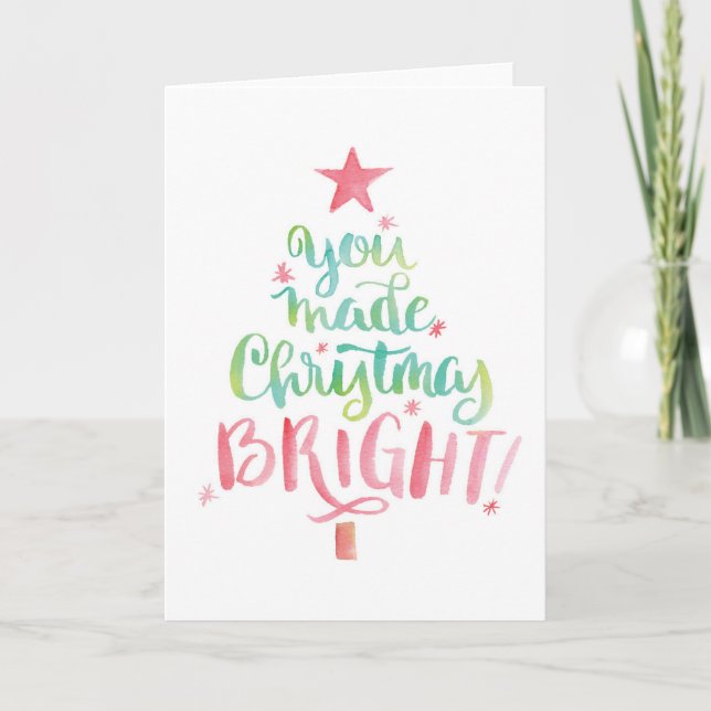 Carte pour notes Merci de Noël de l'arbre d'aquare (Devant)