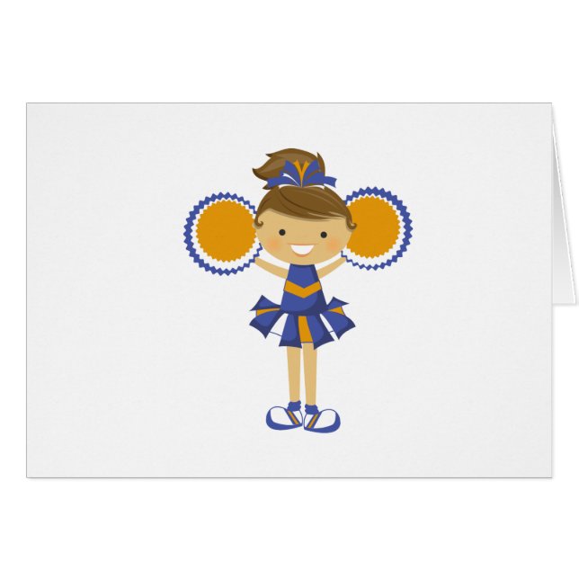Carte pour notes orange et bleu de pom-pom girl (Devant horizontal)