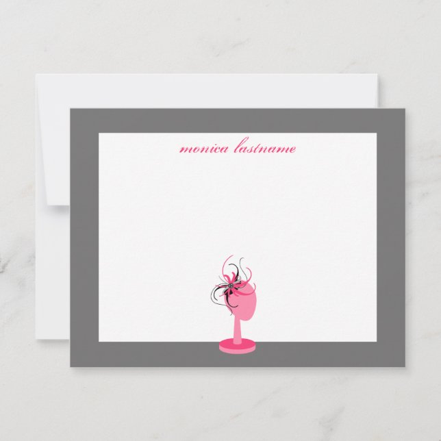Carte pour notes plat - Rose et noir (Devant)