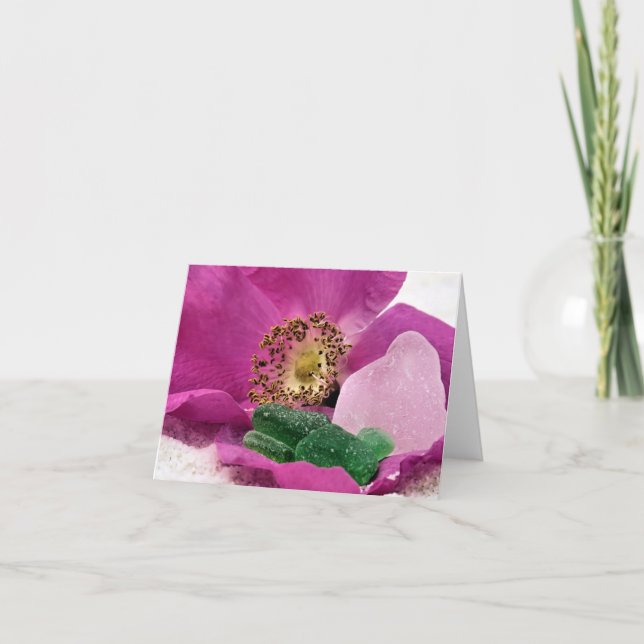 Carte pour notes - Rose de plage et verre de mer (Devant)