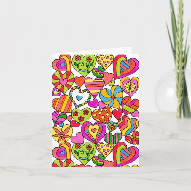 Carte pour notes vide de coeurs heureux (Devant)