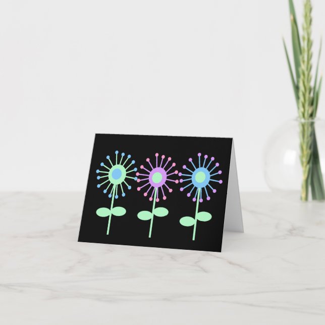 Carte pour notes vide de rétros fleurs (Devant)