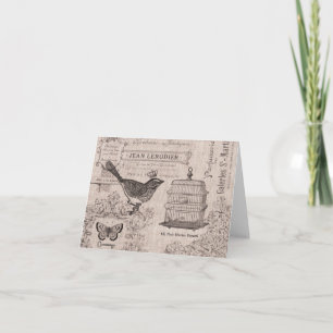 Carte pour notes vintage d'oiseaux français