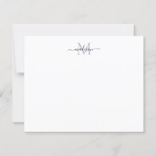 Carte pour notes violet Monogramme de script éléga