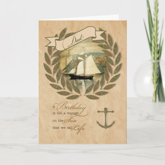 Carte pour papa Nautical voilier thème Anniversaire (Devant)