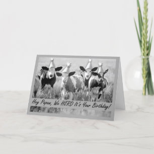 Carte Pour Papaw Funny Birthday Cattle en Casquette