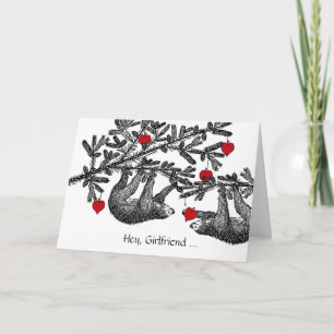 Carte Pour petite amie Valentine's Day Sloths and Hearts