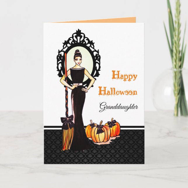 Carte Pour petite-fille sur sorcière Halloween avec cham (Devant)